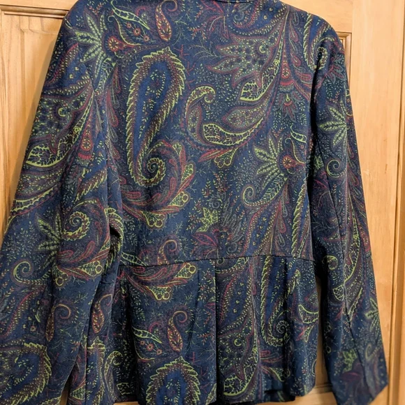 Notations Womens Large Jacket Blazer Green Red Paisley Full Zip Peplum Boho Fall - Picture 6 of 10